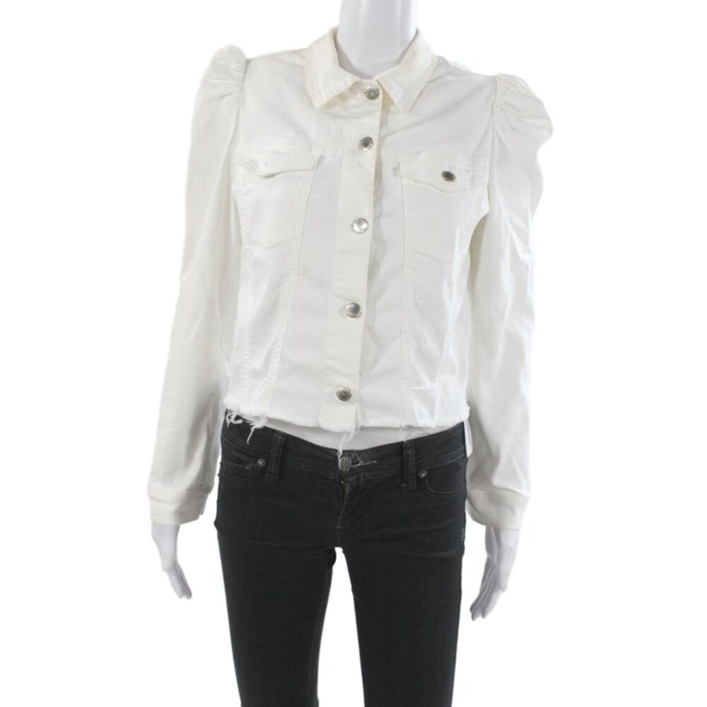 Retrofete Women Retro White Cotton Collared Long Sleeve Jacket Size L